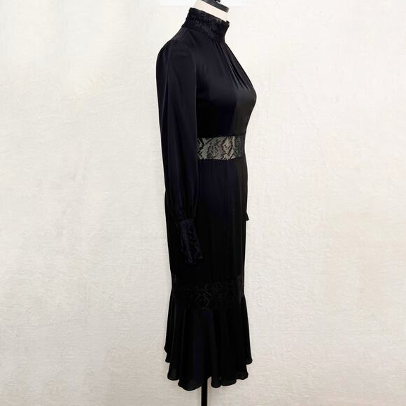Milly Arianna Python Lace Dress Black Midi Long Sleeve Cocktail Party Size 4 - Picture 4 of 15